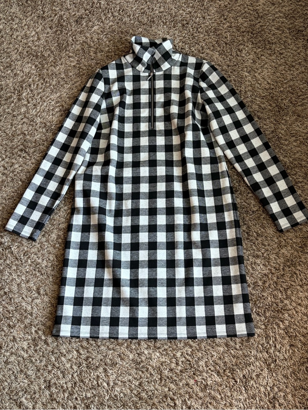 Talbots Black & White Buffalo Check Long Sleeve Quarter Zip Dress